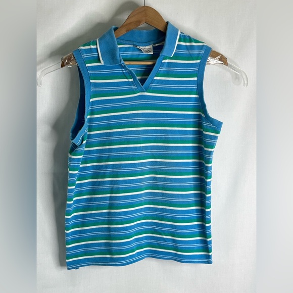 BASIC ELEMENTS Womens Sz. L Vintage Tank Top Horizontal Striped Green Blue GHQ4. - Picture 2 of 5